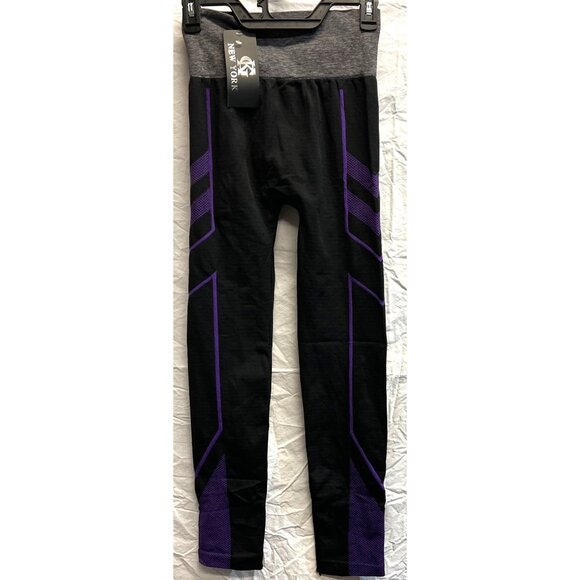 KG New York Womens Black & Purple Leggings Small Purple Side Stripe - Picture 2 of 3